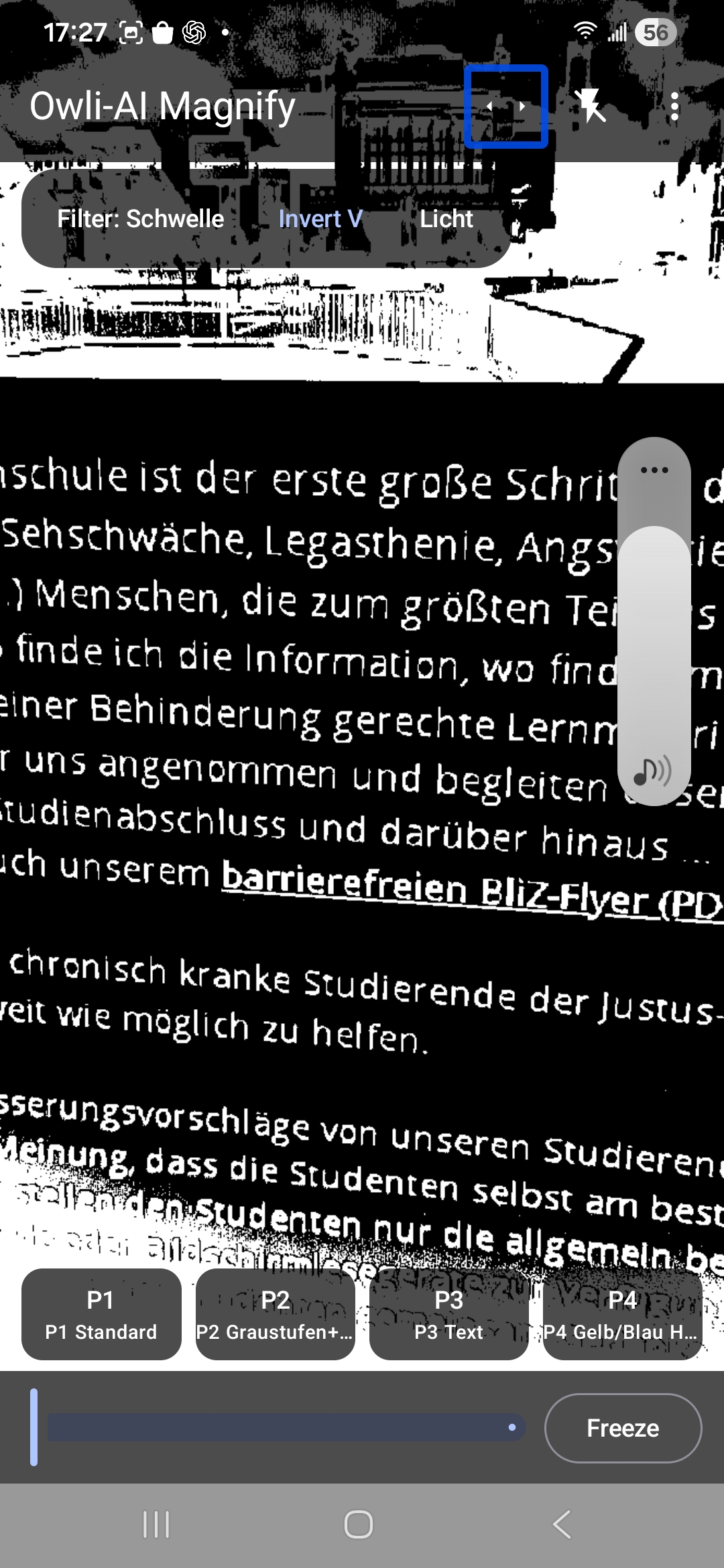 Magnify mit angepasster Darstellung fuer kleine Schrift