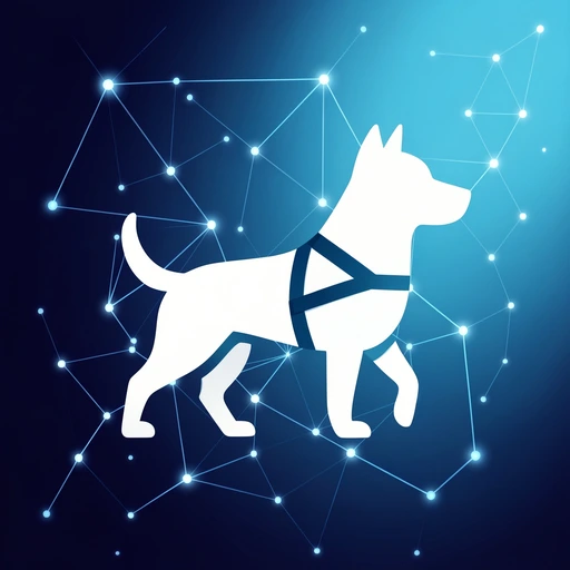 Stilisiertes Way-Buddy-Symbol mit dunkler Tier-Silhouette vor blauem Hintergrund und verbundenen Orientierungspunkten